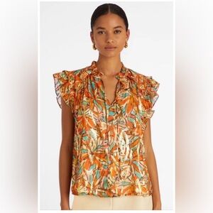 NEW Marie Oliver Tate Top Butterfly Orange Metallic silk  tropical Med Beach